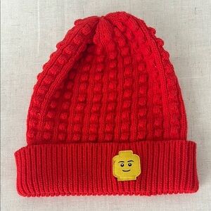 Lego Beanie Hat Red Yellow Knit Stretch Embroidered Rib  Cuffed size One Size